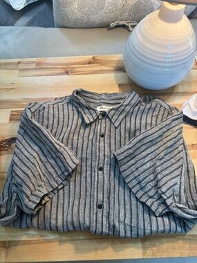 Madewell Perfect Fit Button Down Shirt Men’s L Gray Stripe Short Sleeve Casual